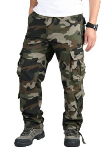 men's relaxed fit cargo pants,outdoors wild military army camo combat work pants with 8 pockets army camo 34-us 32