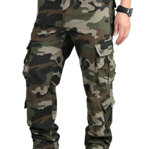 Men's Relaxed Fit Cargo Pants,Outdoors Wild Military Army Camo Combat Work Pants with 8 Pockets Army Camo 34-US 32