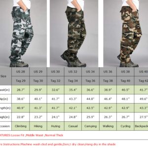 Men's Relaxed Fit Cargo Pants,Outdoors Wild Military Army Camo Combat Work Pants with 8 Pockets Army Camo 34-US 32