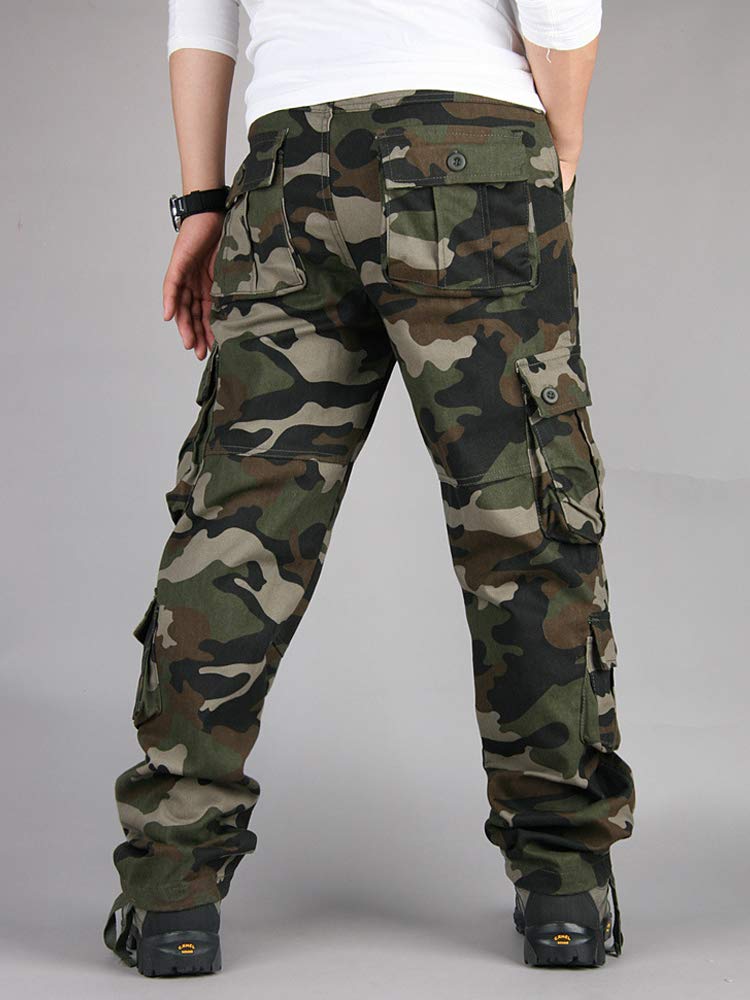 Men's Relaxed Fit Cargo Pants,Outdoors Wild Military Army Camo Combat Work Pants with 8 Pockets Army Camo 34-US 32