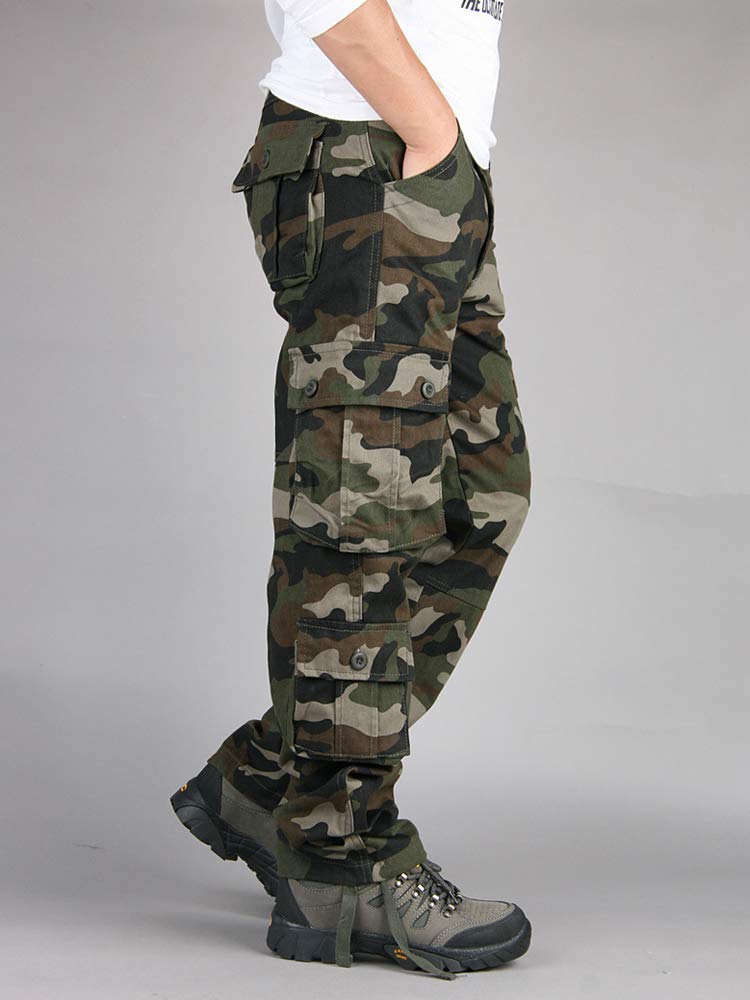 Men's Relaxed Fit Cargo Pants,Outdoors Wild Military Army Camo Combat Work Pants with 8 Pockets Army Camo 34-US 32