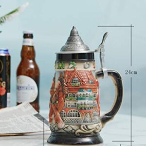 HAUCOZE Beer Stein Mug German Oktoberfest Stanley Viking Tankard with Petwer Lid Birthday Gifts 0.9Liter