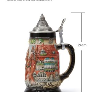 HAUCOZE Beer Stein Mug German Oktoberfest Stanley Viking Tankard with Petwer Lid Birthday Gifts 0.9Liter