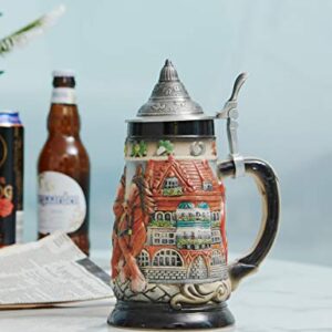 HAUCOZE Beer Stein Mug German Oktoberfest Stanley Viking Tankard with Petwer Lid Birthday Gifts 0.9Liter