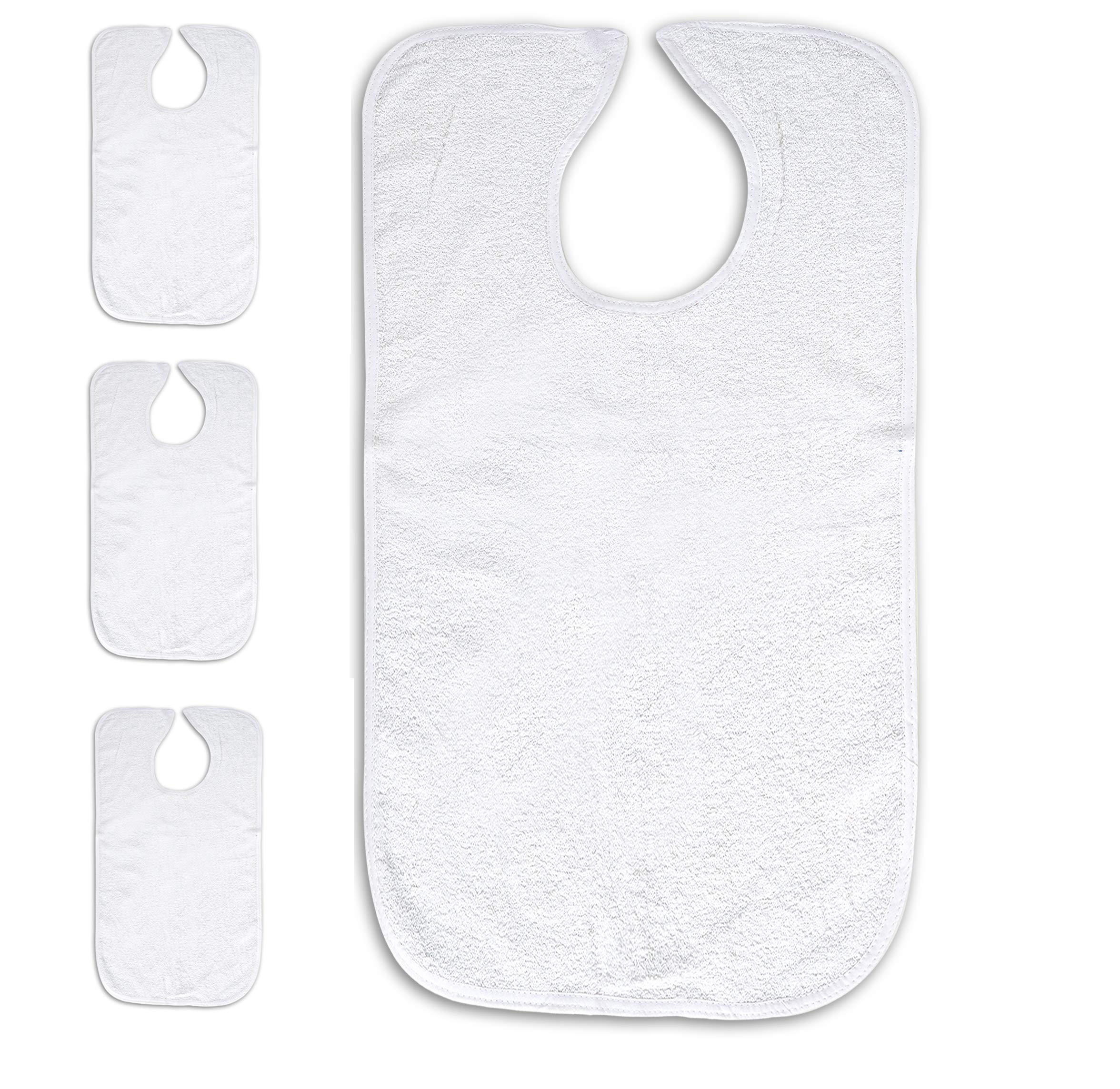 Personal Touch Deluxe Terry Adult Bibs with Closure, 100% Cotton, 3-Pack Size 18X30 (White)