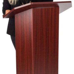 Displays2go Affordable Wooden Podium – Mahogany (OLILCTOPBSM)