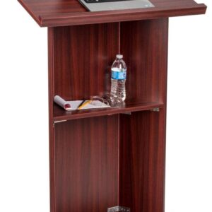 Displays2go Affordable Wooden Podium – Mahogany (OLILCTOPBSM)