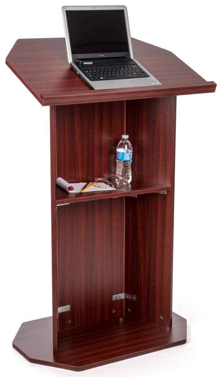 Displays2go Affordable Wooden Podium – Mahogany (OLILCTOPBSM)