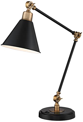 360 Lighting Wray Modern Adjustable Desk Lamp 26 3/4" High with USB Charging Port Painted Black Brass Metal Cone Shade for Living Room Bedroom House Bedside Nightstand Home Office Reading