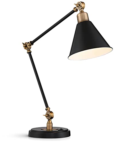 360 Lighting Wray Modern Adjustable Desk Lamp 26 3/4" High with USB Charging Port Painted Black Brass Metal Cone Shade for Living Room Bedroom House Bedside Nightstand Home Office Reading