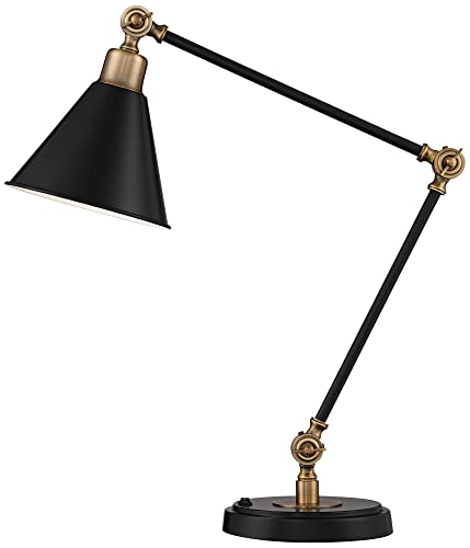 360 Lighting Wray Modern Adjustable Desk Lamp 26 3/4" High with USB Charging Port Painted Black Brass Metal Cone Shade for Living Room Bedroom House Bedside Nightstand Home Office Reading