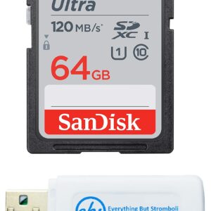 SanDisk 64GB SDXC SD Ultra Memory Card Works with Canon EOS Rebel T7, Rebel T6, 77D Digital Camera Class 10 (SDSDUN4-064G-GN6IN) Bundle with (1) Everything But Stromboli Combo Card Reader
