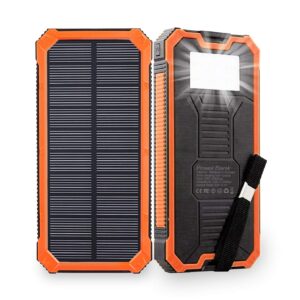 solar charger power bank, 15,000mah external battery pack with dual usb ports and 6 led strong light flashlight，for iphone, smartphones, tablets, digital cameras and more.