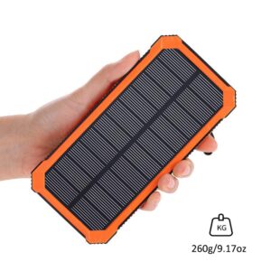 Solar Charger Power Bank, 15,000mAh External Battery Pack with Dual USB Ports and 6 LED Strong Light Flashlight，for iPhone, Smartphones, Tablets, Digital Cameras and More.