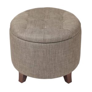 joveco upholstered round button tufted storage ottoman, footrest with removable lid for living room bedroom (tan)
