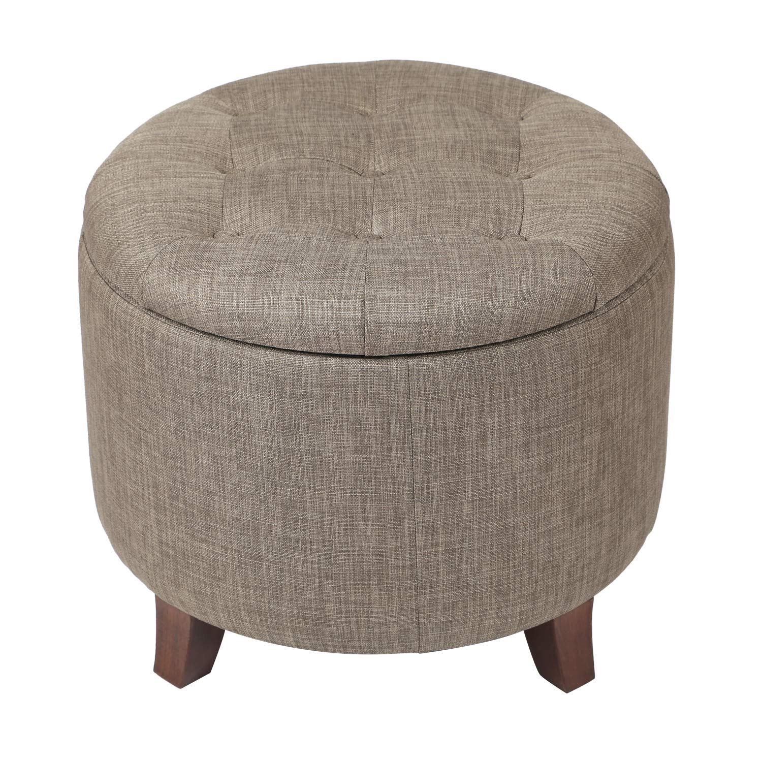 Joveco Upholstered Round Button Tufted Storage Ottoman, Footrest with Removable Lid for Living Room Bedroom (Tan)