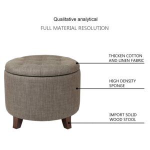 Joveco Upholstered Round Button Tufted Storage Ottoman, Footrest with Removable Lid for Living Room Bedroom (Tan)