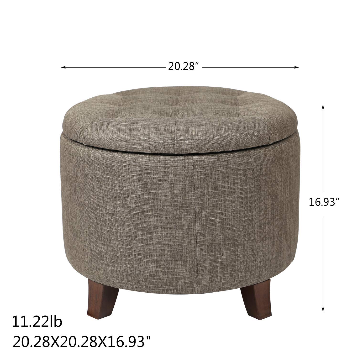 Joveco Upholstered Round Button Tufted Storage Ottoman, Footrest with Removable Lid for Living Room Bedroom (Tan)