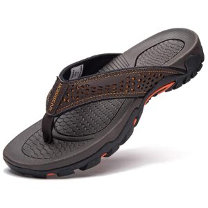 gubarun mens sport flip flops comfort casual thong sandals outdoor(brown 1, 11)