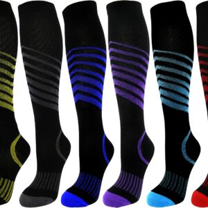 6 Pair Graduated Compression Socks for Men and Women (All Black Designs, Small/Medium)