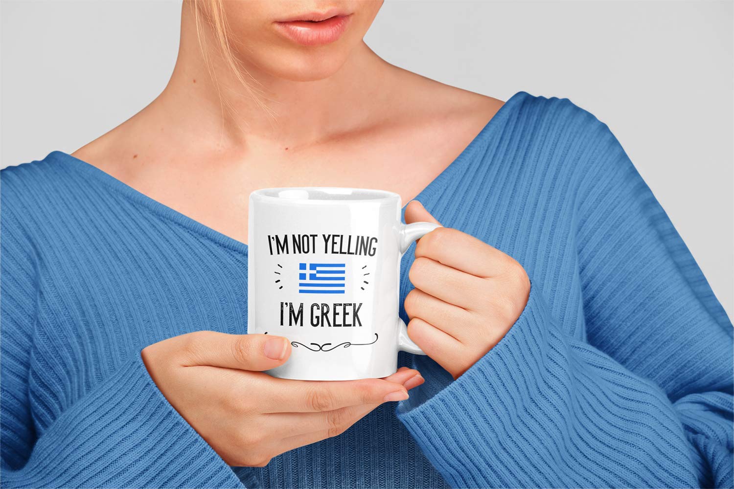 Funny Greek Souvenirs and Gifts. I'm Not Yelling I'm Greek11 oz Coffee Mug. Gift Idea for Men and Women From Greece Featuring the Country Flag. (White)