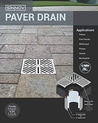 USA Made - Sinnov - 6" x 6" Premium Outdoor Modern Paver Size Drain Grate - Use with both 3" or 4" Drain Pipe, PVC or Flexible Pipe (Stainless Steel)