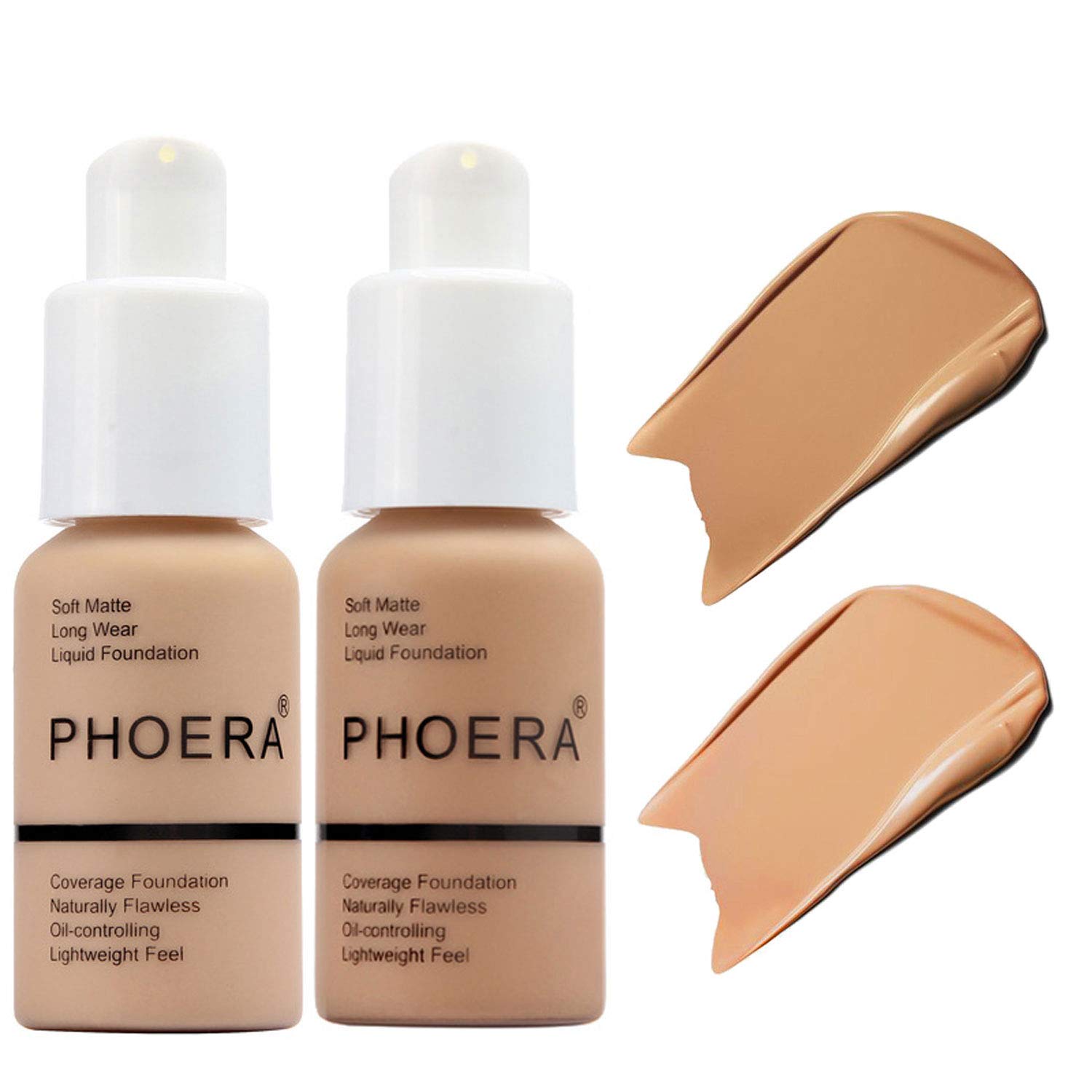 BestLand 2Pack PHOERA Foundation Full Coverage Liquid Foundation Cream - Long-lasting Lightweight Concealer - Oil-Free Formula - Natural Shade - Suitable for All Skin Types (104 Buff Beige & 105 Sand)