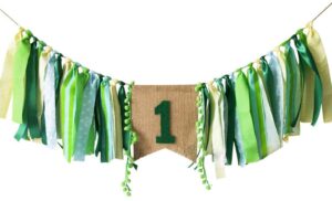 jungle theme baby first birthday party decorations kit for baby boy's girl's，1st birthday decorations for photo booth props,green burlap highchair banner for 1st birthday decorations