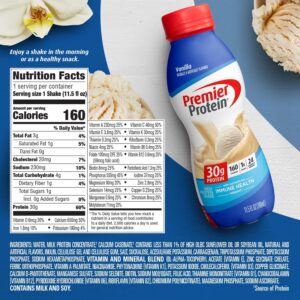 Premier Protein Shake, Vanilla, 30g Protein, 1g Sugar, 24 Vitamins & Minerals, Nutrients to Support Immune Health 11.5 fl oz, 12 Pack