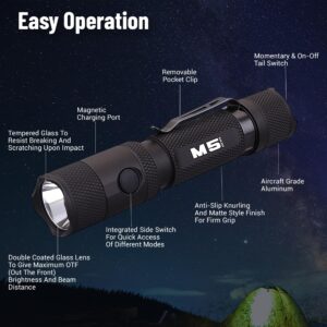 PowerTac M5 GEN3 - The Crescent Wrench of Tactical LED Rechargeable Flashlights. Intense 2030 Lumens, 330M Throw with Ample Fill for Closer Distances, Enhanced Magnetic Charging