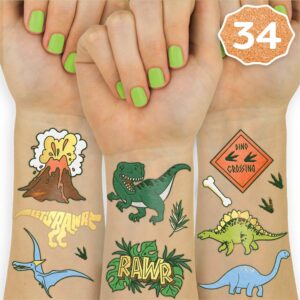 xo, fetti dinosaur tattoos for kids - 34 styles | birthday party supplies boy, dino party favors, t-rex decorations