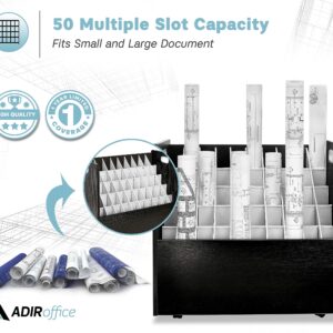 Adir Mobile Blueprint Roll File Holder - Mobile Roll File Organizer Cart for Home Office or School. 50 Slots Blueprint File Holder with Wheels for Maps, Plans, Posters
