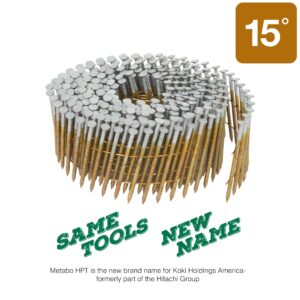 Metabo HPT Siding Nails | 1-3/4 Inch x .092 | 15 Degree | Full Round Head | Ring Shank | Wire Coil | Hot Dipped Galvanized | Total 3,600 Count | 13363HPT (Pack of 1)