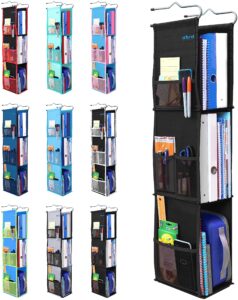 abra® 3 shelf hanging locker organizer for school, work, gym, closet | deep shelves 6.5”x 9”| eco-friendly fabric healthy for children | adjustable school locker shelf from 3 to 2 shelves (pure black)