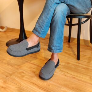 Men's Comfort Memory Foam Moccasin Slippers Breathable Cotton Knit Terry Cloth House Shoes (10 D(M) US, Dark Gray)