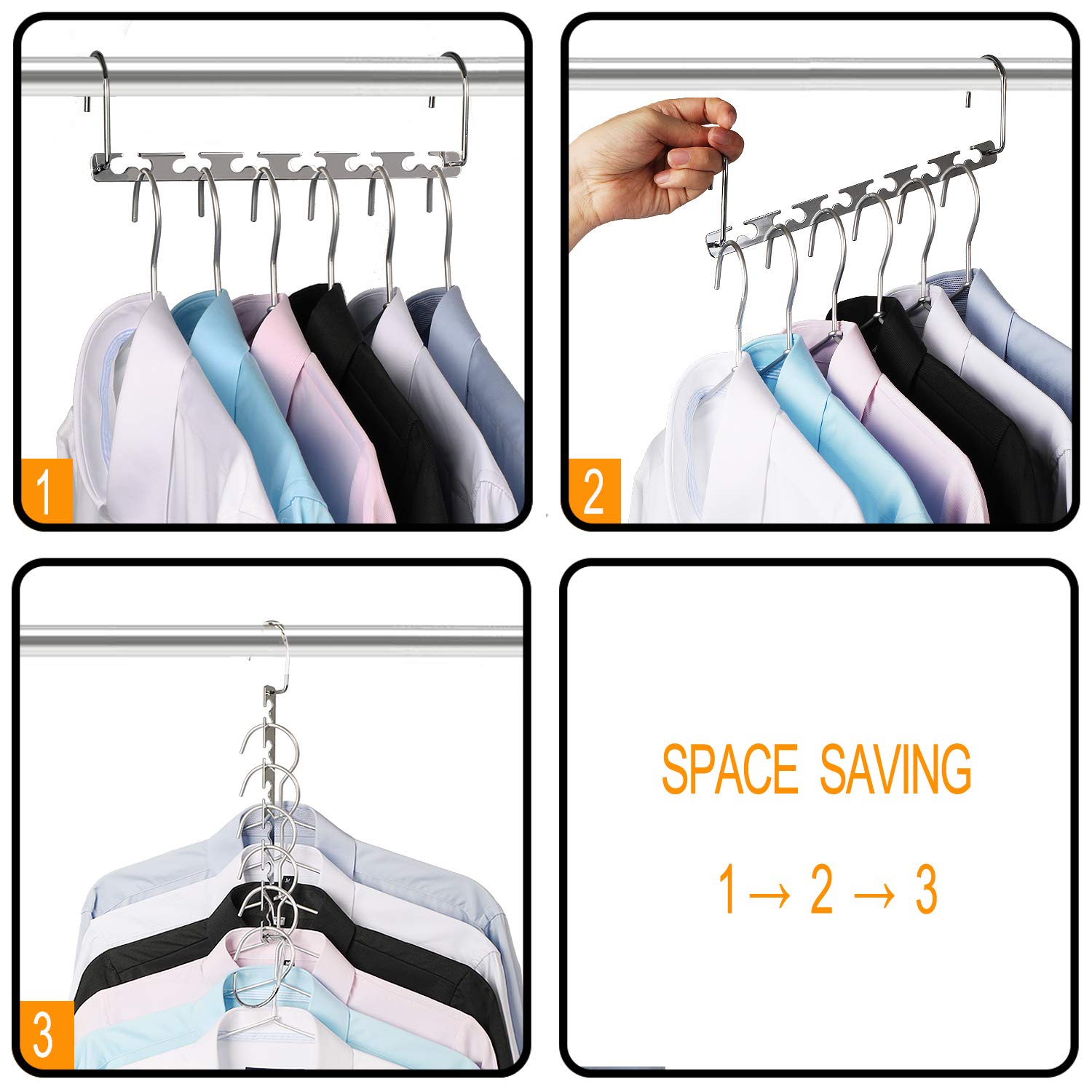 GEFTOL Space Saving Hangers Metal Hanger Magic Cascading Hanger Closet Clothes Organizer(4 Pack)