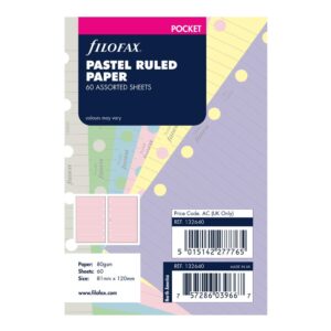 filofax b132640 organizer refill, pocket size, pastel colors, ruled paper