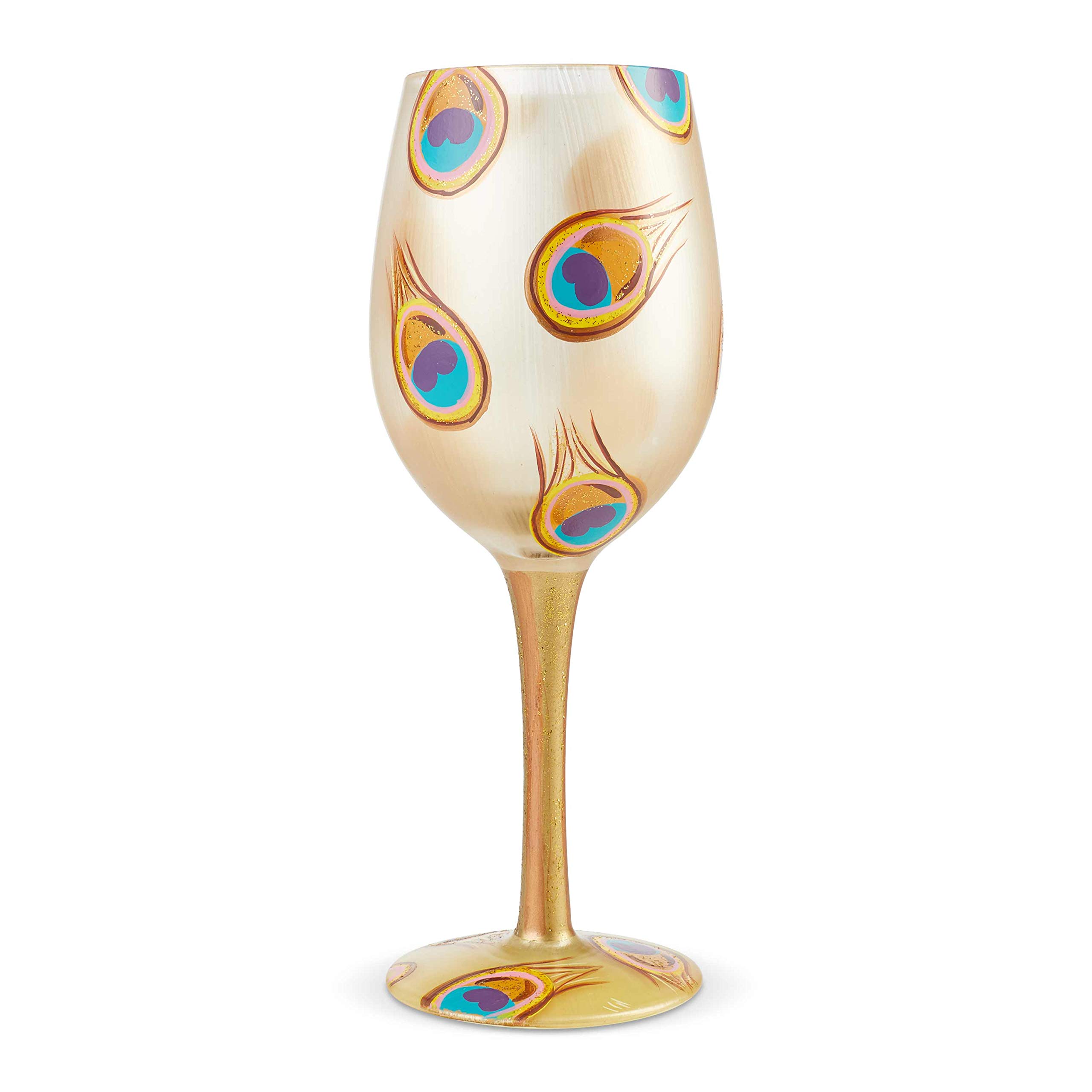 Enesco Designs by Lolita Golden Peacock Artisan Wine Glass, 1 Count (Pack of 1), Multicolor