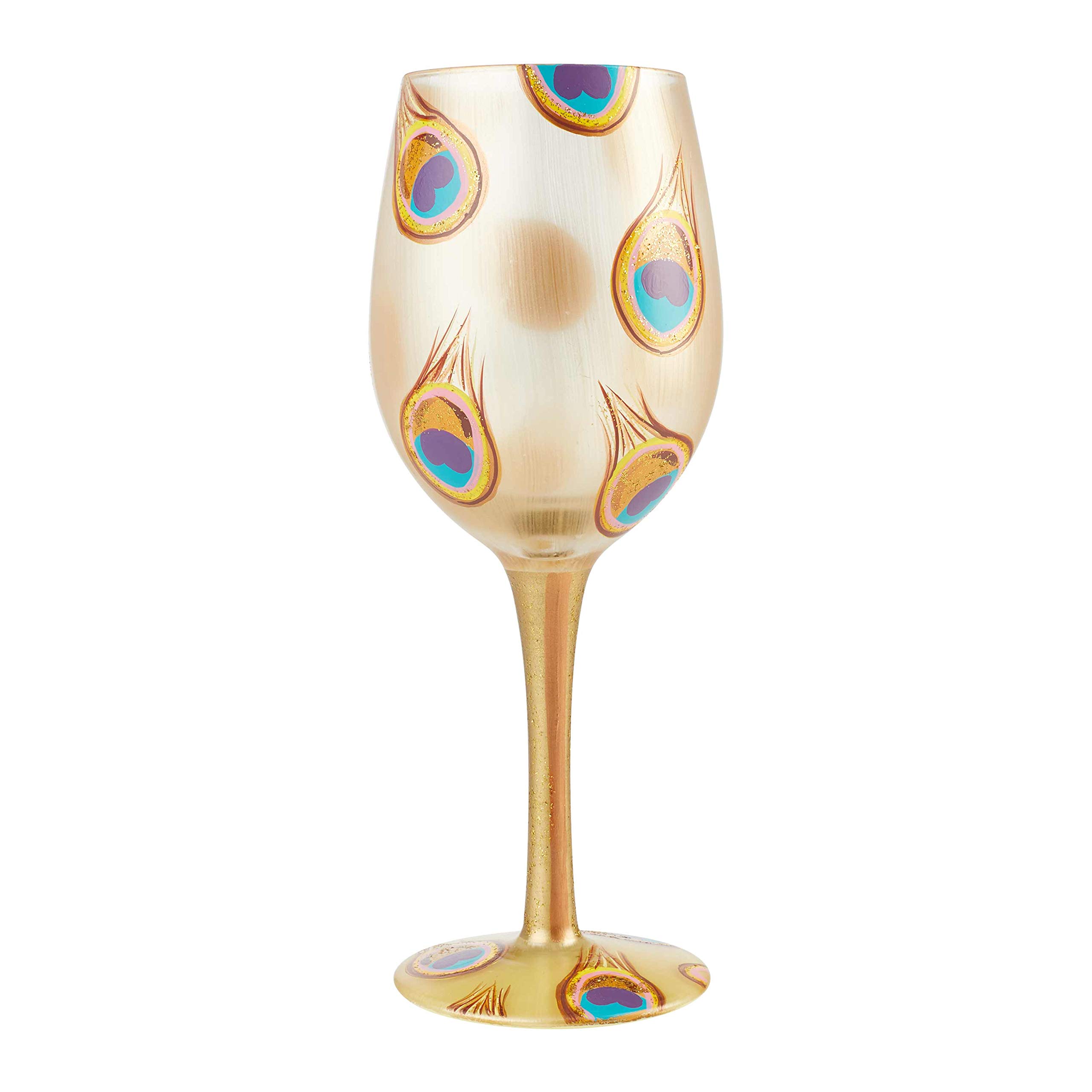 Enesco Designs by Lolita Golden Peacock Artisan Wine Glass, 1 Count (Pack of 1), Multicolor
