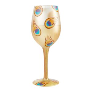 Enesco Designs by Lolita Golden Peacock Artisan Wine Glass, 1 Count (Pack of 1), Multicolor