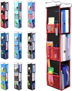 abra® 3 shelf hanging locker organizer for school, gym, work, storage | deep shelves 6.5”x 9”| eco-friendly fabric healthy for children | adjustable school locker shelf from 3 to 2 shelves (black/red)