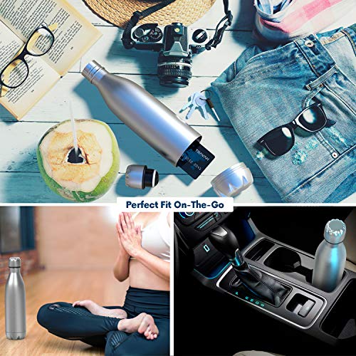 Travah Travel Water Bottle Stainless Steel Water Bottle with Storage for Cash, Keys, Valuables Insulated Water Bottle for Men and Women Hot and Cold Water Bottle Leak-Proof Water Bottle (Silver)