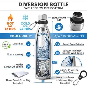 Travah Travel Water Bottle Stainless Steel Water Bottle with Storage for Cash, Keys, Valuables Insulated Water Bottle for Men and Women Hot and Cold Water Bottle Leak-Proof Water Bottle (Silver)