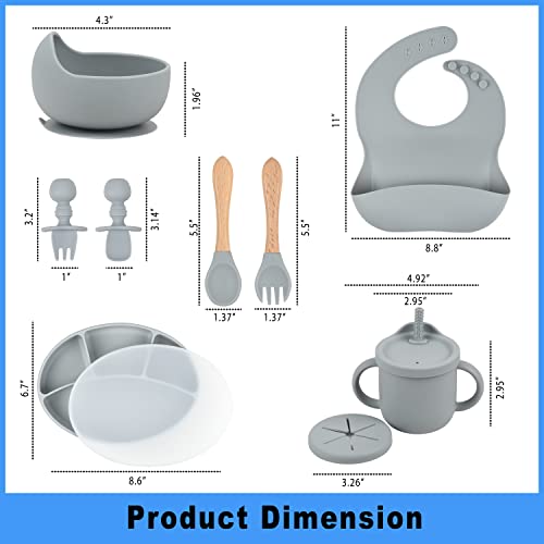 Maxsprout Baby Silicone Feeding Set for 6 Months and Up-Bowl with Suction, Divided Plate With Lid, Cup W/Straw & Snack Lid & More - BPA free-Toddler Self Feeding Utensils - Baby Led Weaning(Set of 12)