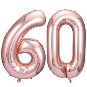 rose gold 60 number balloons big giant jumbo large number 60 foil mylar balloons for women men 60th birthday party supplies 60 anniversary events decorations-40 inch