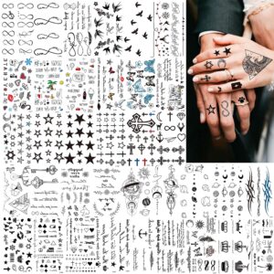 COKTAK 66 Sheets Small Black Animals Temporary Tattoos For Women Men Kids Finger Arm, Tiny Space Moon Halloween Tattoo Stickers Adults Teens Girls Boys Hands, Fake Tattoos That Look Real And Last Long