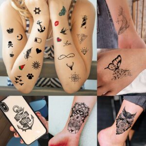 COKTAK 66 Sheets Small Black Animals Temporary Tattoos For Women Men Kids Finger Arm, Tiny Space Moon Halloween Tattoo Stickers Adults Teens Girls Boys Hands, Fake Tattoos That Look Real And Last Long