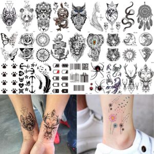 COKTAK 66 Sheets Small Black Animals Temporary Tattoos For Women Men Kids Finger Arm, Tiny Space Moon Halloween Tattoo Stickers Adults Teens Girls Boys Hands, Fake Tattoos That Look Real And Last Long
