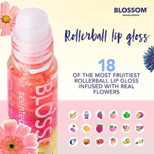 Blossom Scented Roll on Lip Gloss, Infused with Real Flowers, Made in USA, 0.3 fl. oz./9ml, 3 pack Mini Gift Set, Strawberry, Watermelon, Mango