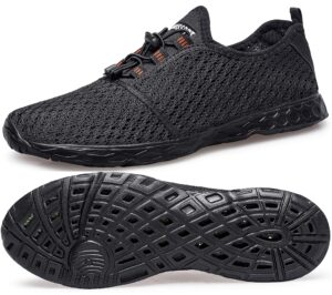 doussprt men's water shoes quick drying sports aqua shoes dark allblack size 9.5